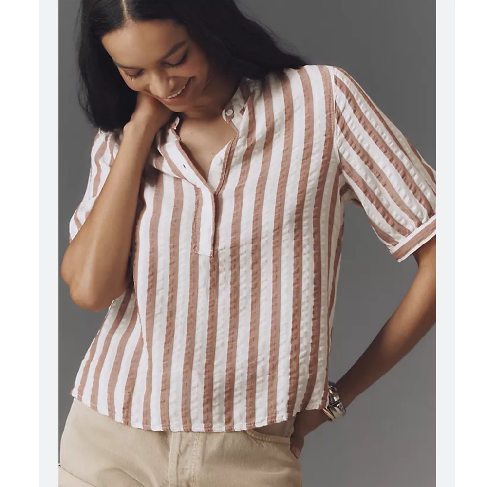 Cloth & Stone - Striped Short-Sleeve Henley Shirt top blouse
